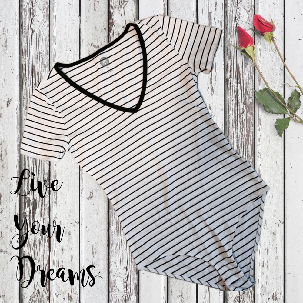 Black and White Striped Body Suit